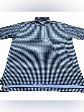 Fennec Men's Black & White Checked Polo Shirt Classic Short Sleeve Size Medium